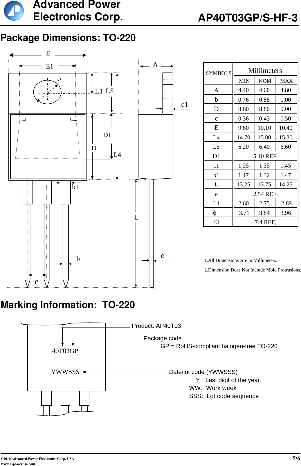 Page 5 of 7 - AP40T03GP-HF-3, AP40T03GS-HF-3 - Datasheet. Www.s-manuals.com. 20050331 Apec