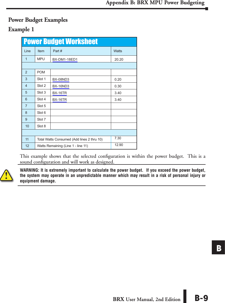 Page 9 of 12 - BRX User Manual, 2nd Edition Appendix B Appxb