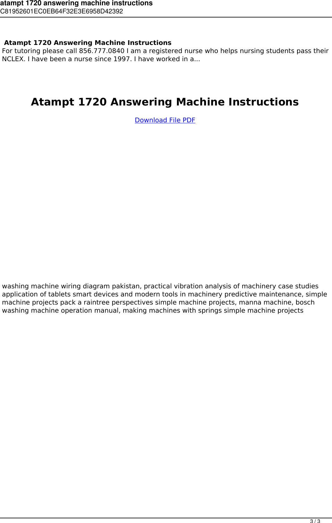 Page 3 of 3 - Atampt 1720 Answering Machine Instructions