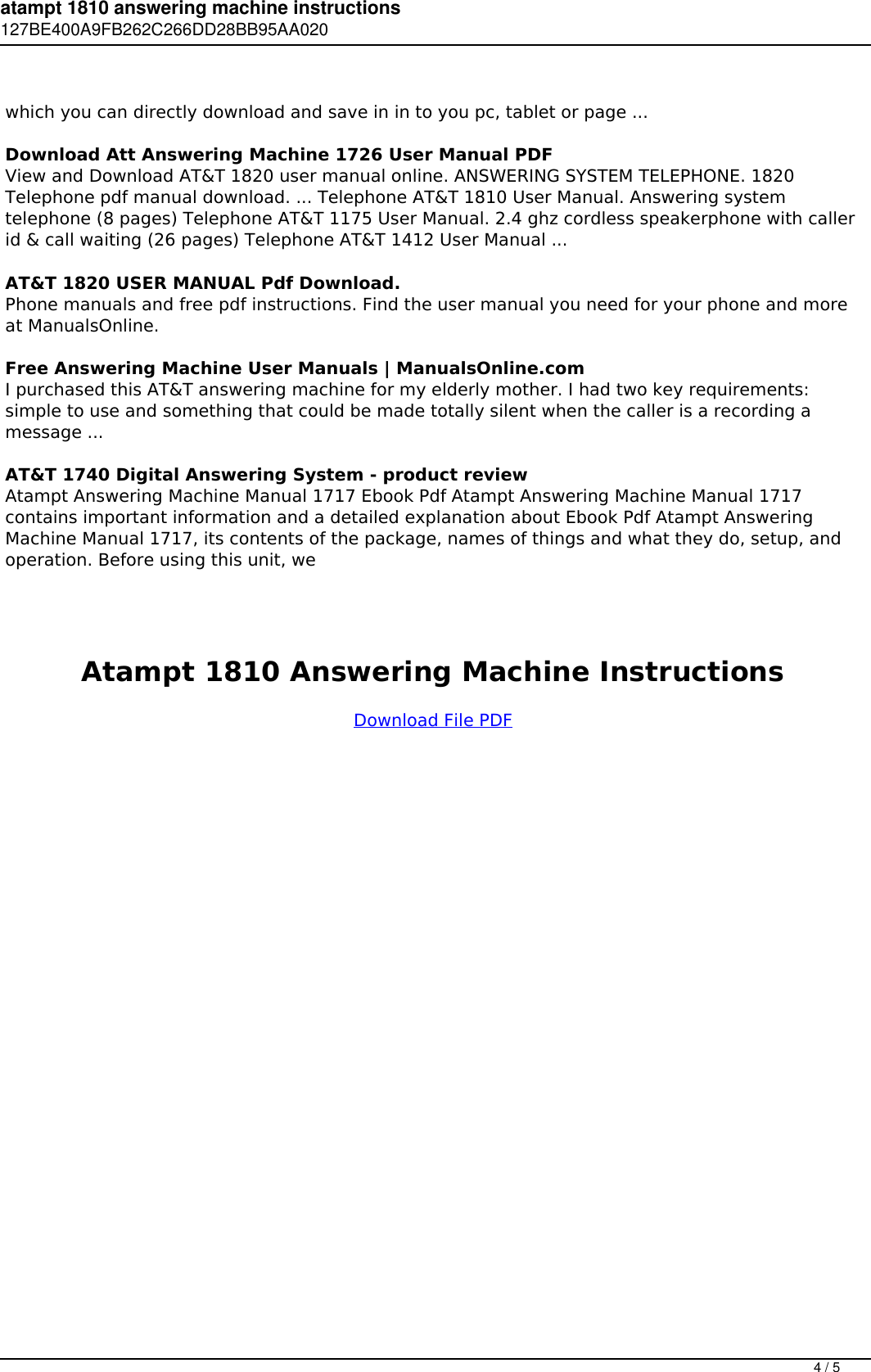 Atampt 1810 Answering Machine Instructions