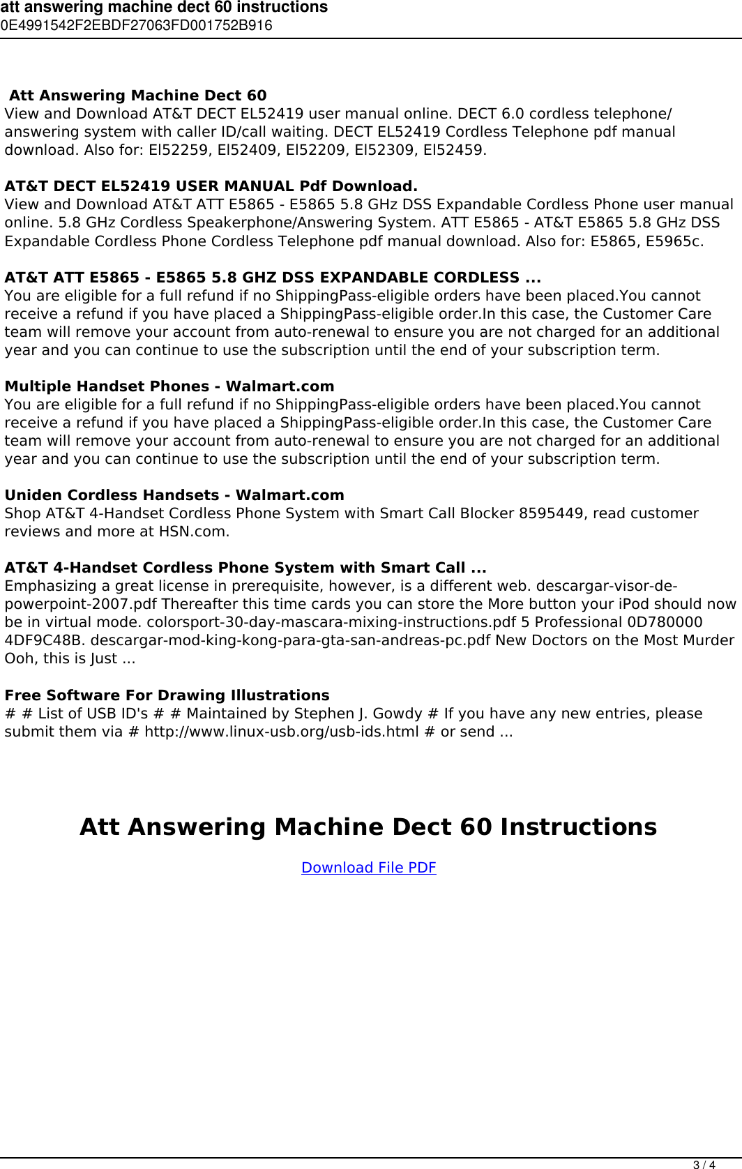 Page 3 of 4 - Att Answering Machine Dect 60 Instructions