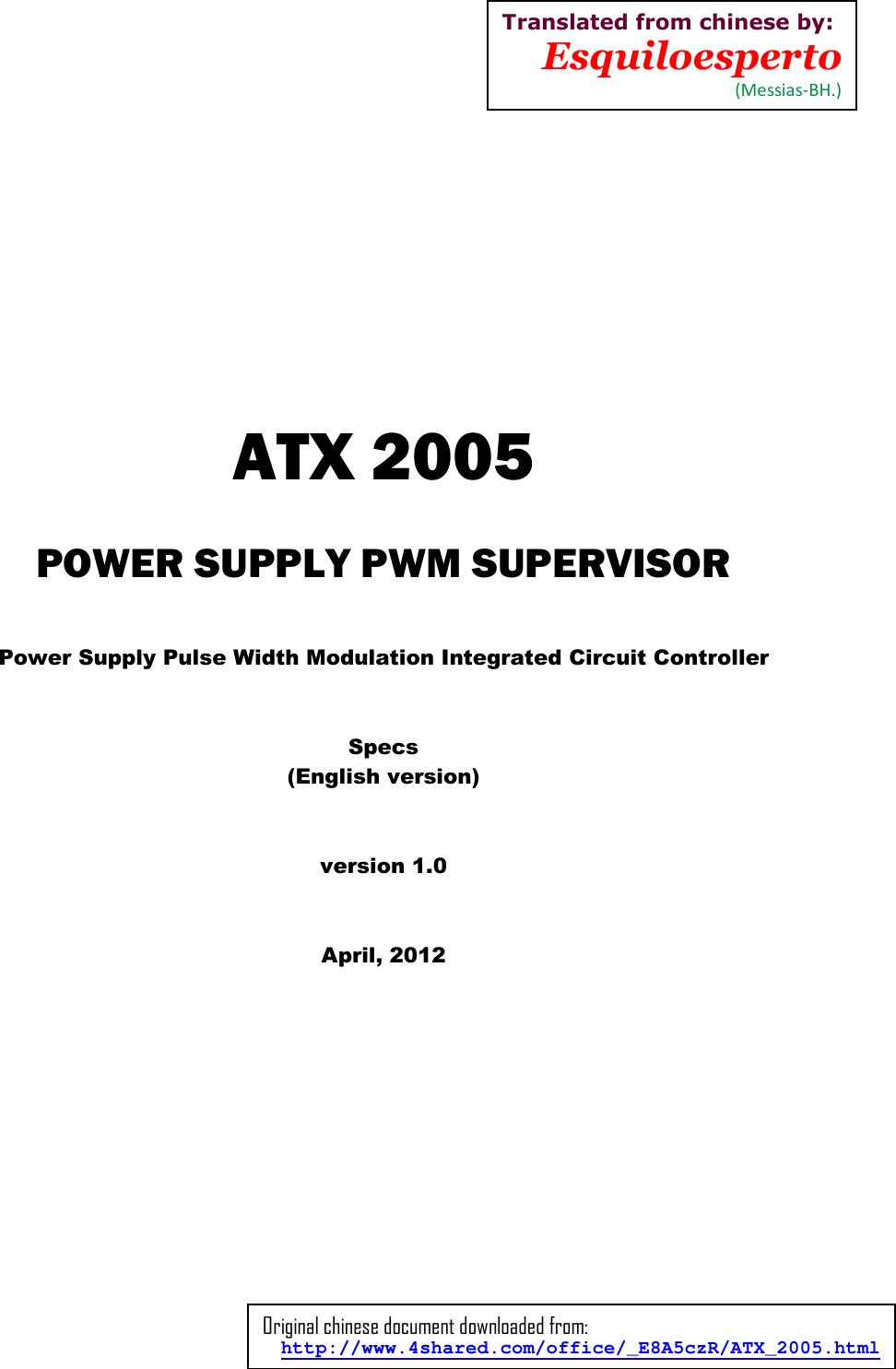 Page 1 of 7 - ATX2005 - Datasheet. Www.s-manuals.com. R1.0 Atx
