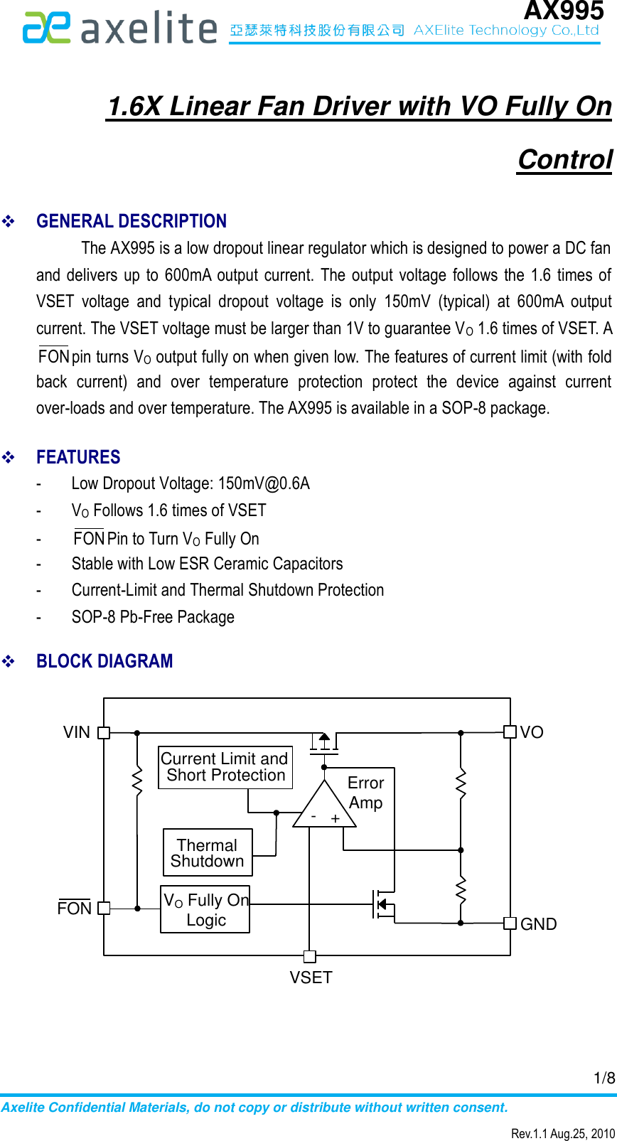 Page 1 of 9 - AX995 - Datasheet. Www.s-manuals.com. R1.1 Axelite