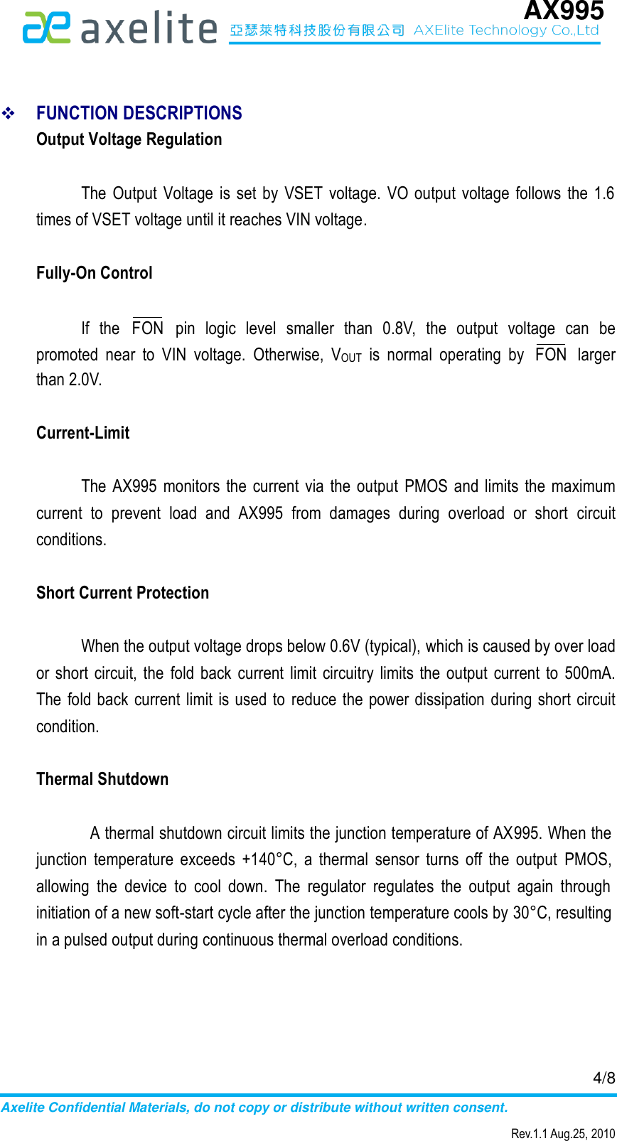 Page 4 of 9 - AX995 - Datasheet. Www.s-manuals.com. R1.1 Axelite