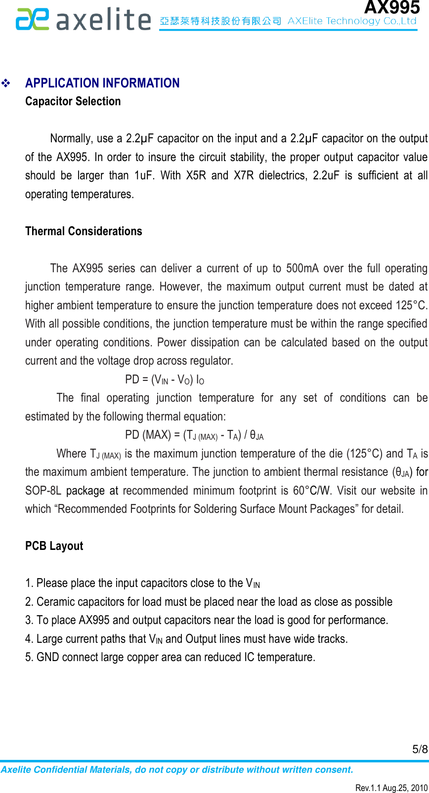 Page 5 of 9 - AX995 - Datasheet. Www.s-manuals.com. R1.1 Axelite