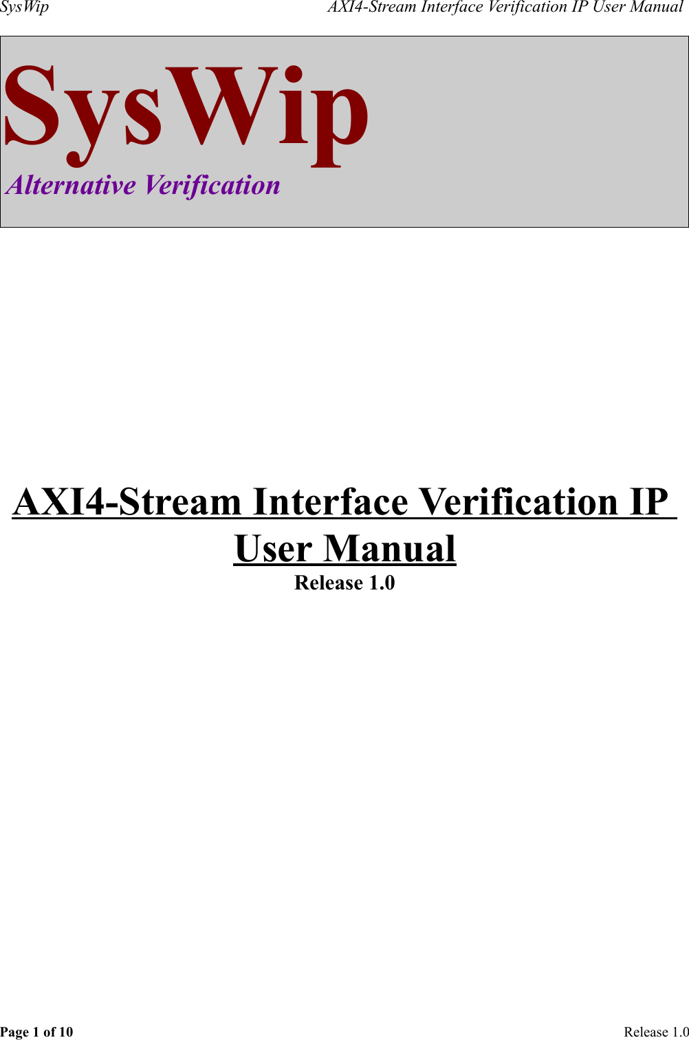 Page 1 of 10 - Axi4 Stream Vip User Manual