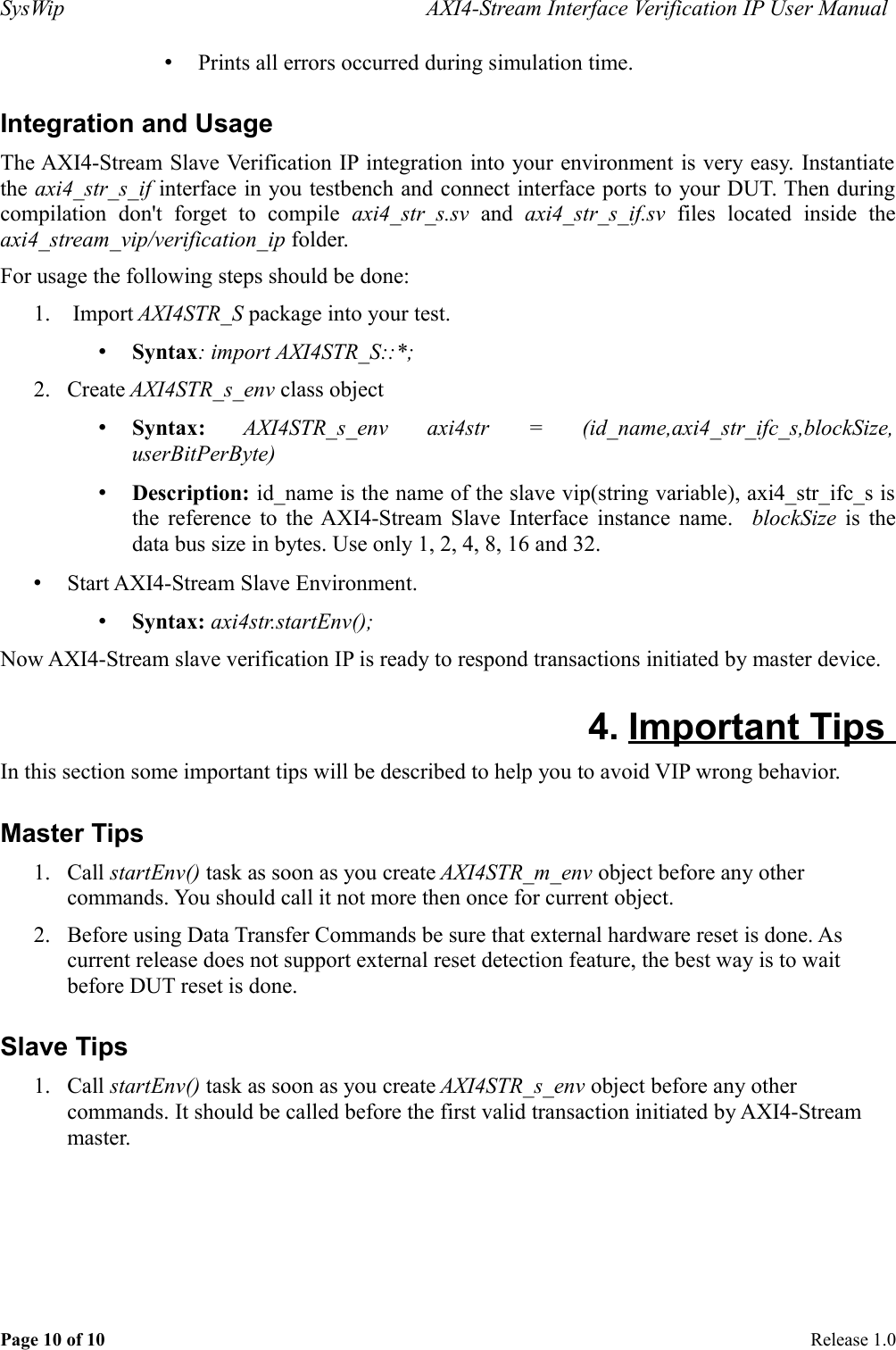 Page 10 of 10 - Axi4 Stream Vip User Manual