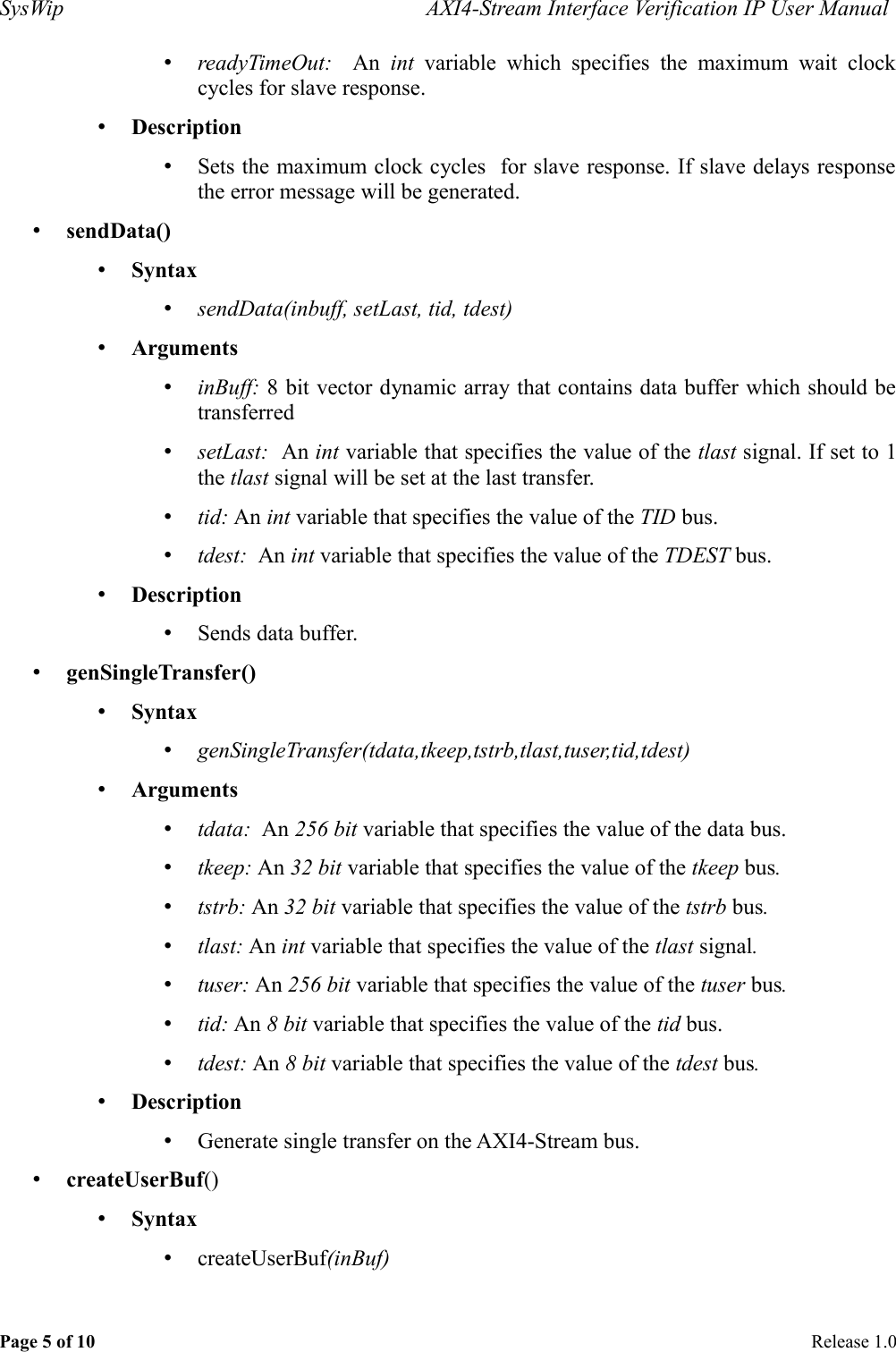 Page 5 of 10 - Axi4 Stream Vip User Manual