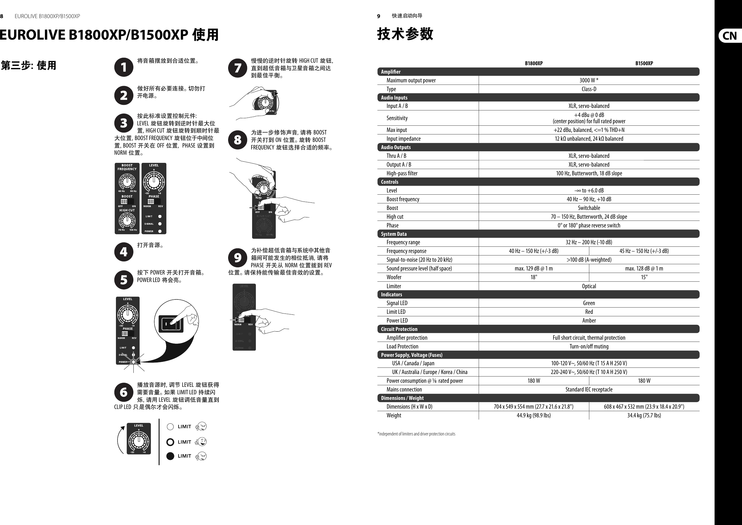 Page 5 of 7 - EUROLIVE B1800XP/B1500XP Behringer B1800XP Quick Start Guide (Chinese) B1500xp Qsg Cn