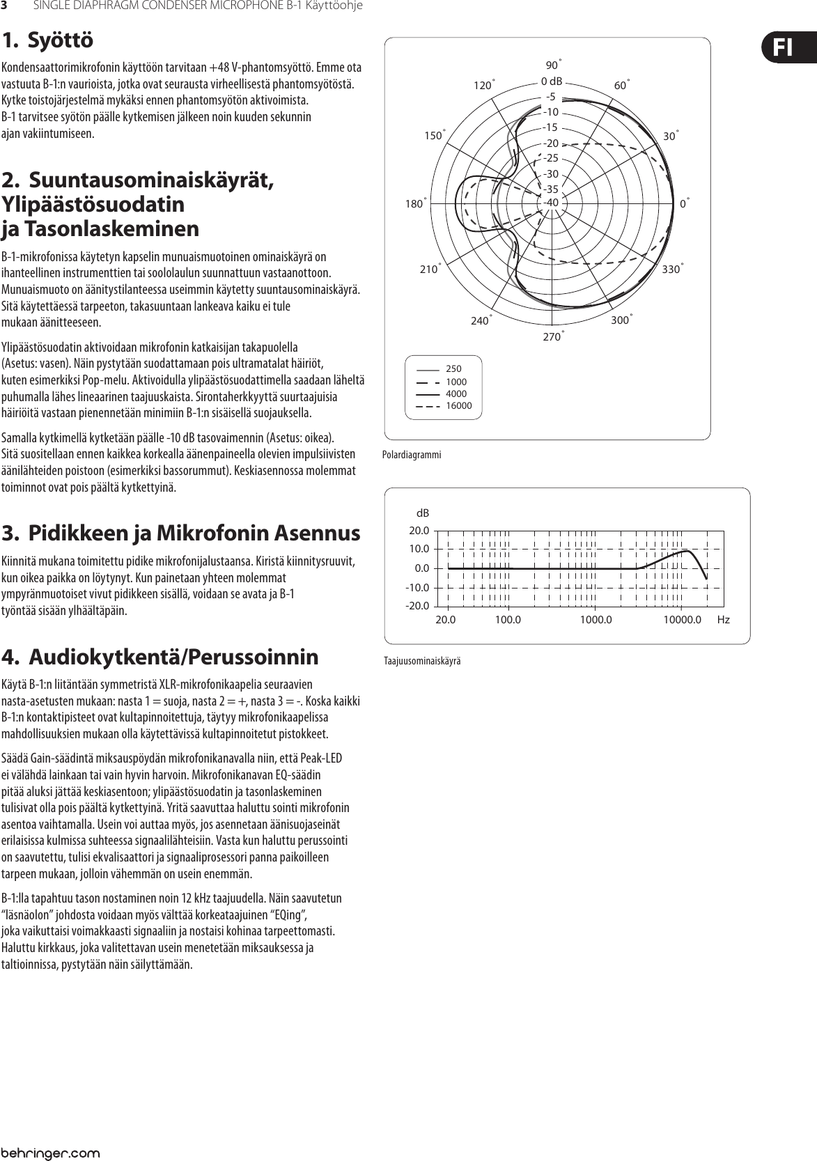 Page 3 of 5 - B-1 Behringer User Manual (Finnish) P0142 M Fi