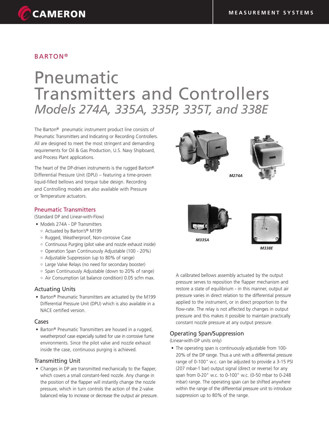 Page 1 of 4 - BARTON S 274A, 335A, 335P, 335T, And 338E Pneumatic Transmitters Controllers Barton-pneumatic-transmitters-and-controllers-brochure