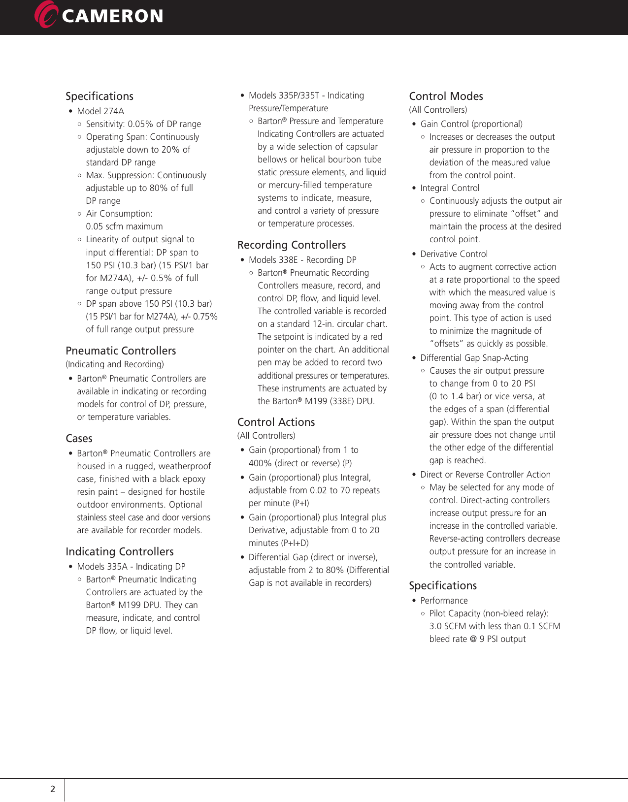 Page 2 of 4 - BARTON S 274A, 335A, 335P, 335T, And 338E Pneumatic Transmitters Controllers Barton-pneumatic-transmitters-and-controllers-brochure