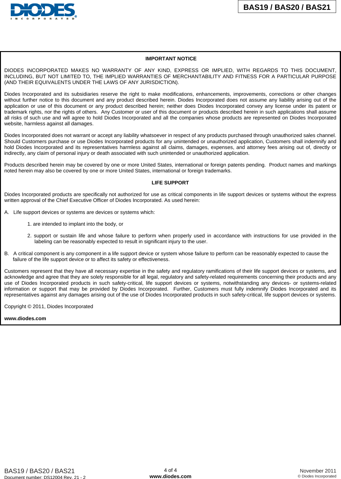 Page 4 of 5 - BAS19, BAS20, BAS21 - Datasheet. Www.s-manuals.com. Bas19-bas21 R21-2 Diodes