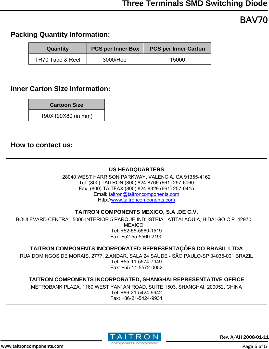 Page 5 of 6 - BAV70 - Datasheet. Www.s-manuals.com. Taitron