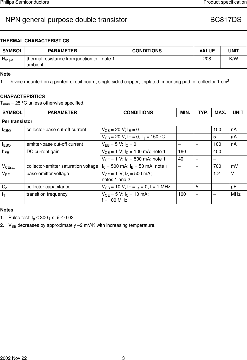 Page 3 of 8 - BC817DS NPN General Purpose Double Transistor Philips