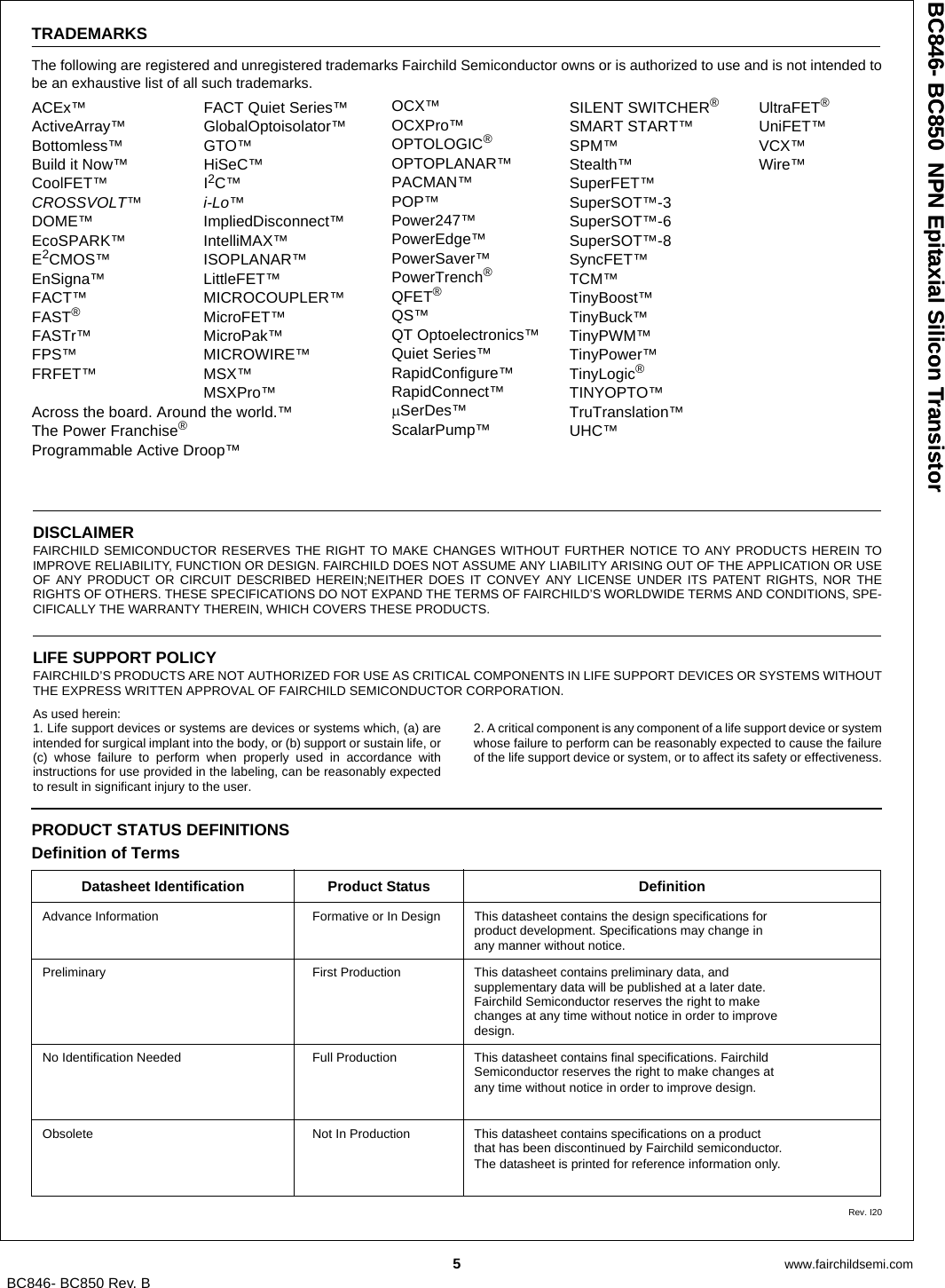 Page 5 of 6 - BC846, BC847, BC848, BC849, BC850 - Datasheet. Www.s-manuals.com. Fairchild