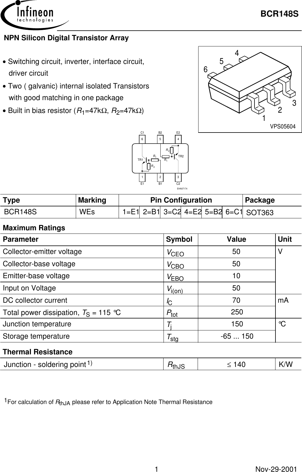 Page 1 of 5 - BCR148S - Datasheet. Www.s-manuals.com. Infineon