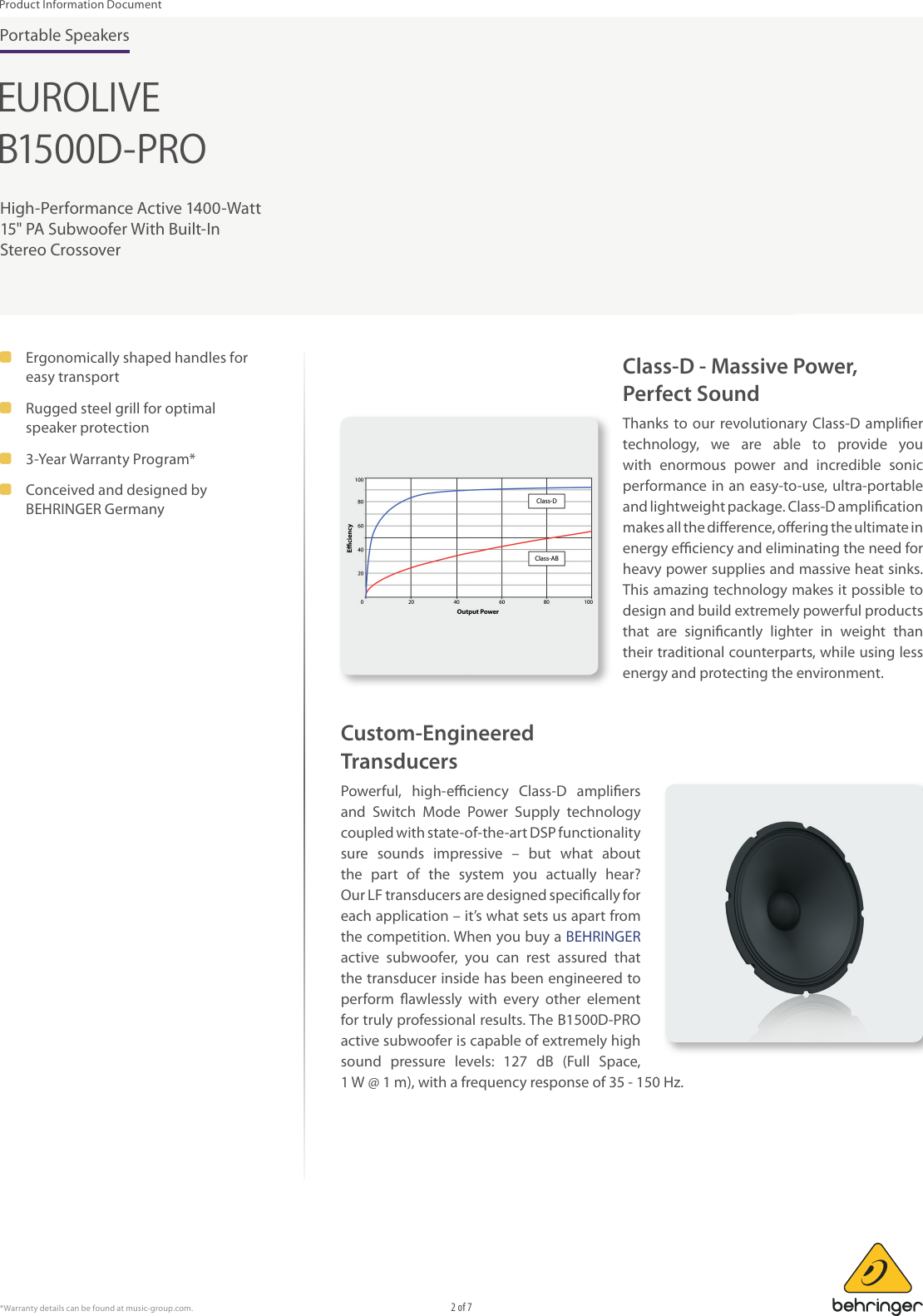 Page 2 of 7 - BEHRINGER_B1500D-PRO P0955_Product Information  Behringer B1500D-PRO Product P0955