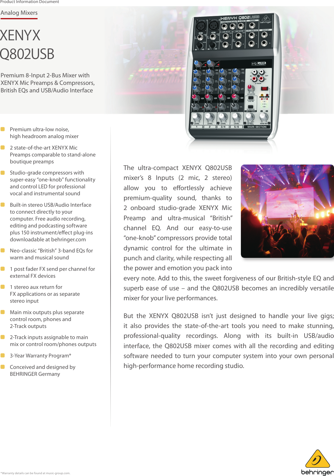 Page 1 of 8 - BEHRINGER_Q802USB P0ALM_Product Information  Behringer Q802USB Product P0alm