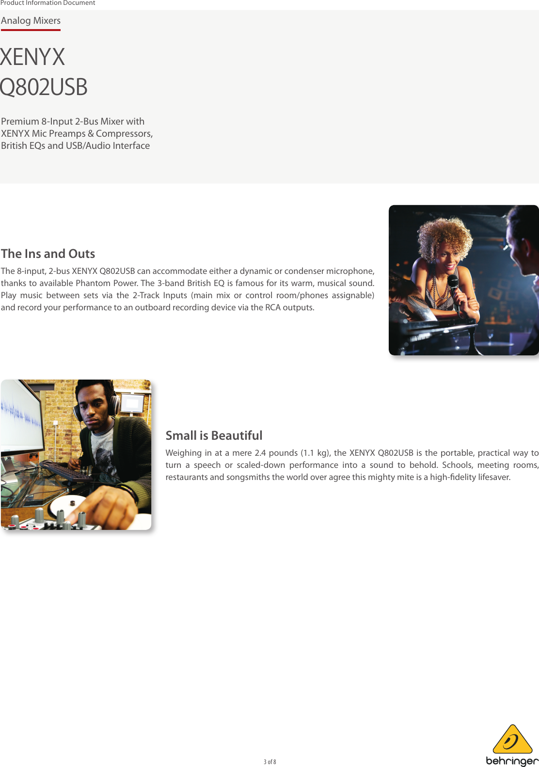 Page 3 of 8 - BEHRINGER_Q802USB P0ALM_Product Information  Behringer Q802USB Product P0alm