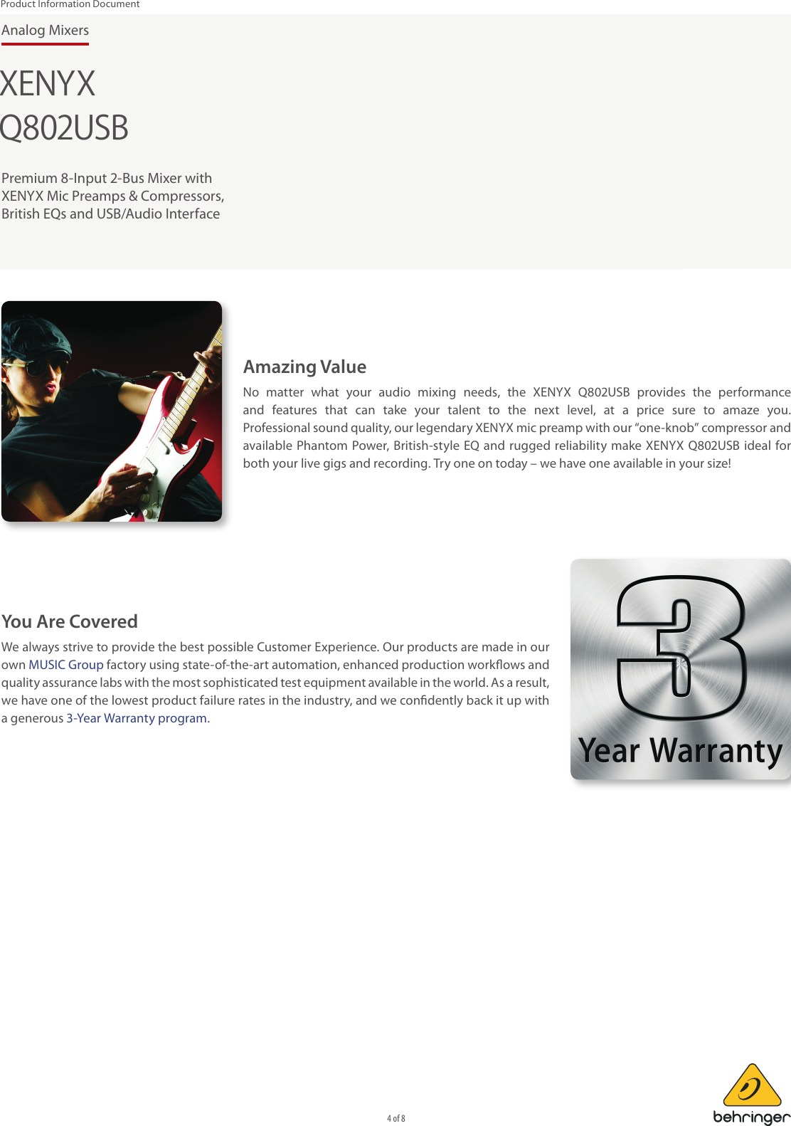 Page 4 of 8 - BEHRINGER_Q802USB P0ALM_Product Information  Behringer Q802USB Product P0alm