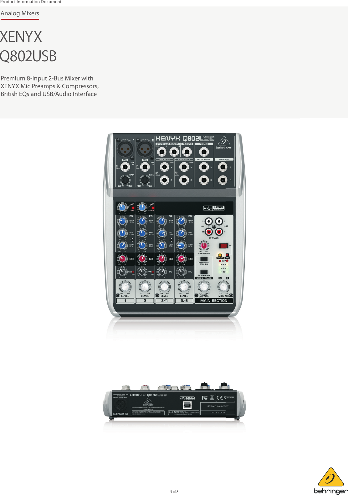 Page 5 of 8 - BEHRINGER_Q802USB P0ALM_Product Information  Behringer Q802USB Product P0alm