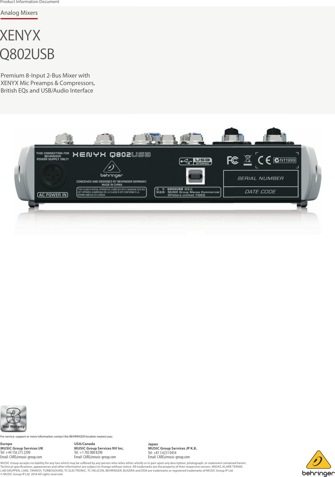 Page 8 of 8 - BEHRINGER_Q802USB P0ALM_Product Information  Behringer Q802USB Product P0alm