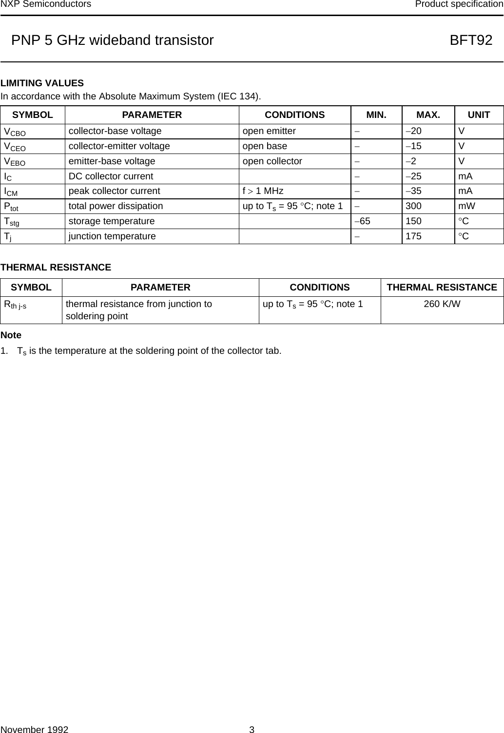 Page 3 of 10 - BFT92 PNP 5 GHz Wideband Transistor Nxp