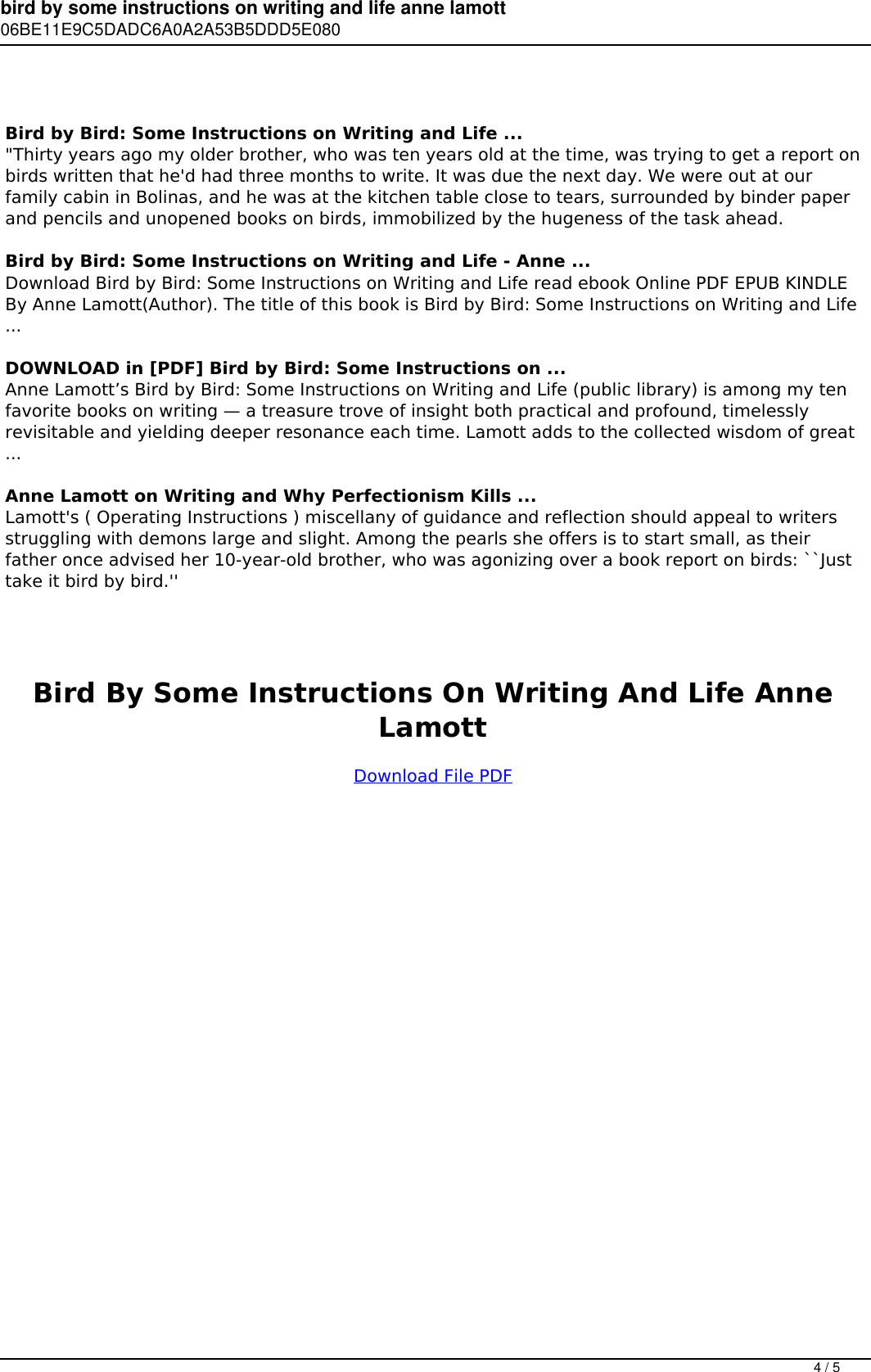 Page 4 of 5 - Bird By Some Instructions On Writing And Life Anne Lamott