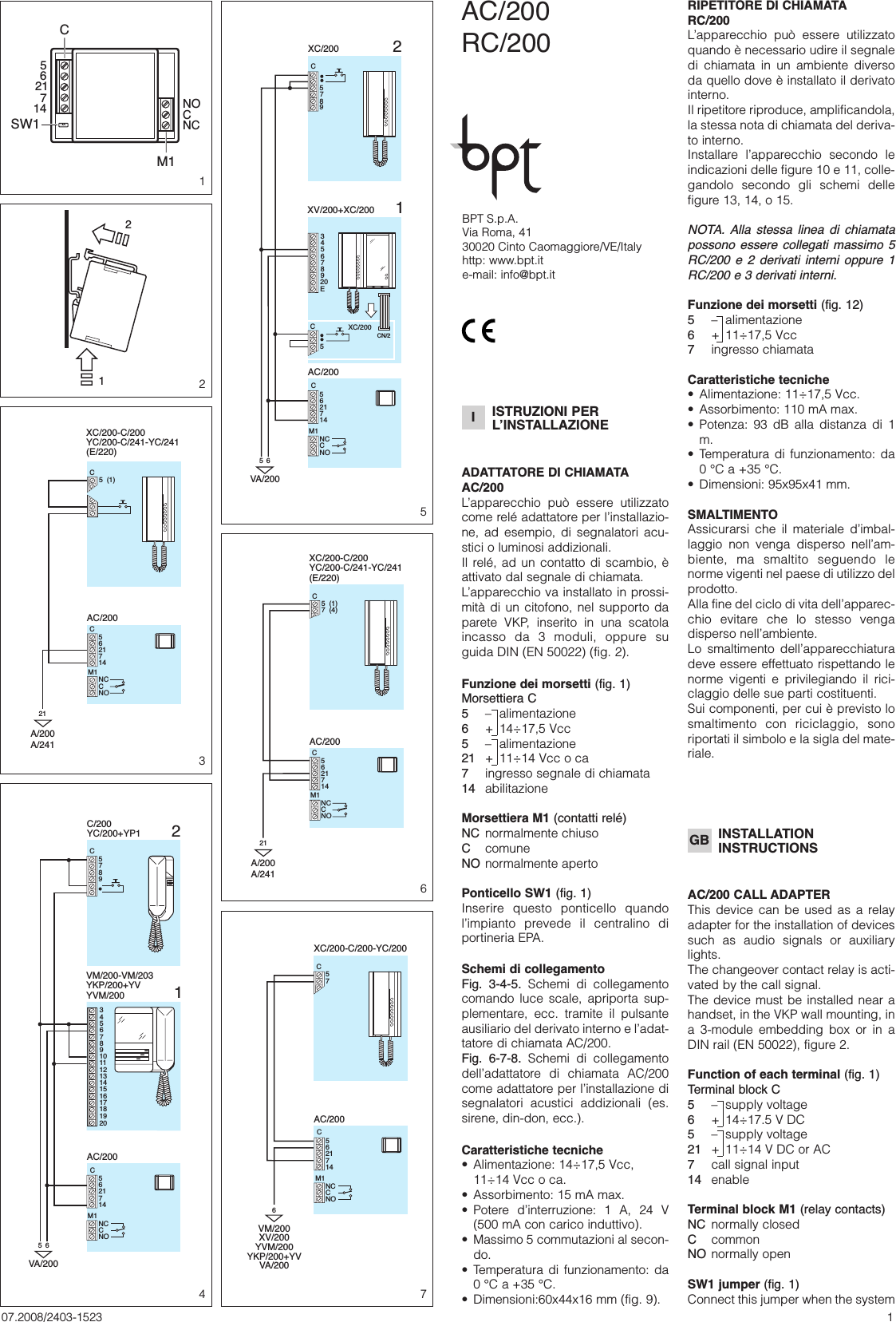 Page 1 of 4 - AC200RC200 24031523 07_08 Bpt_ac200-rc200 07-08 Bpt Ac200-rc200