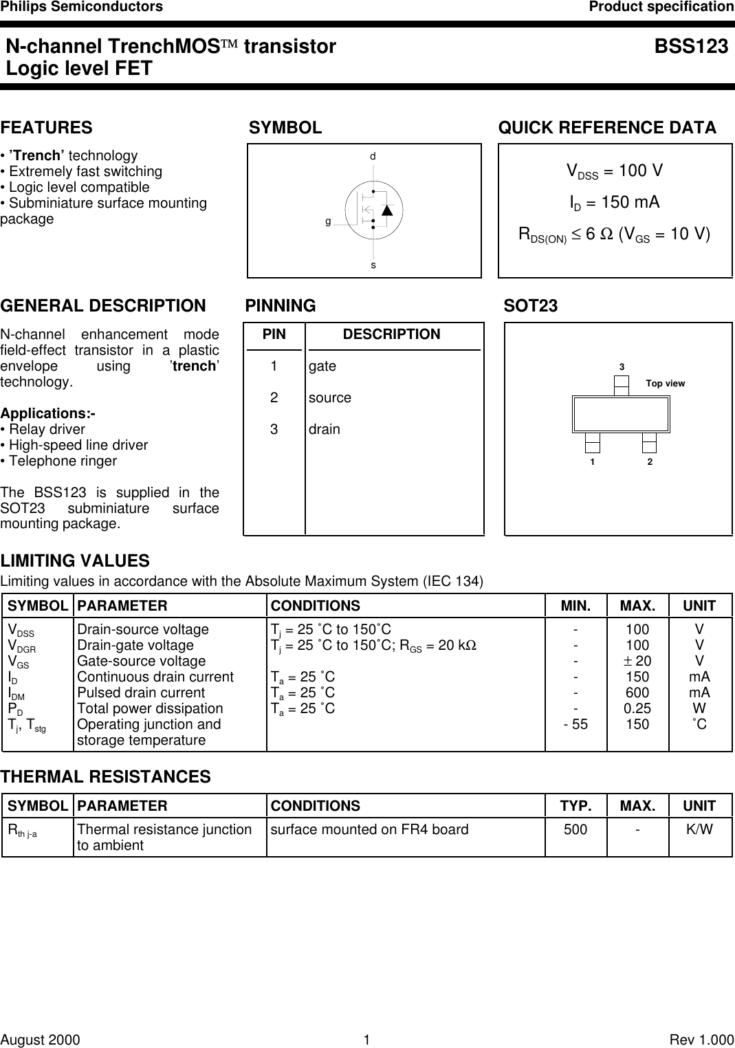 Page 1 of 5 - BSS123 - Datasheet. Www.s-manuals.com. Philips