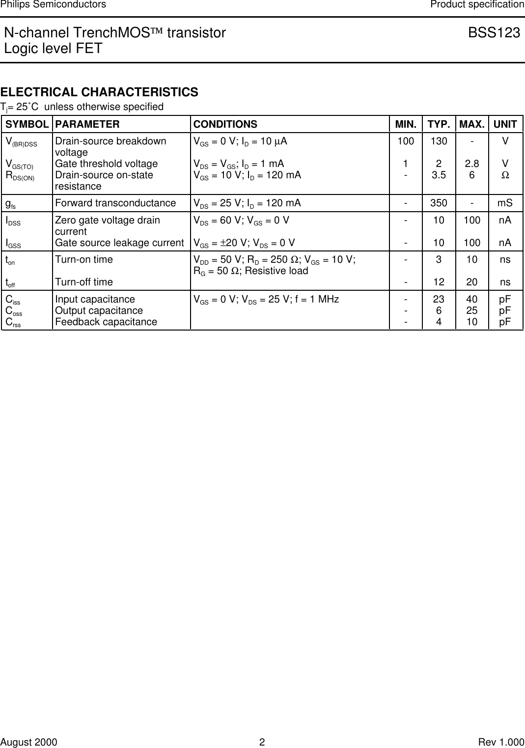 Page 2 of 5 - BSS123 - Datasheet. Www.s-manuals.com. Philips