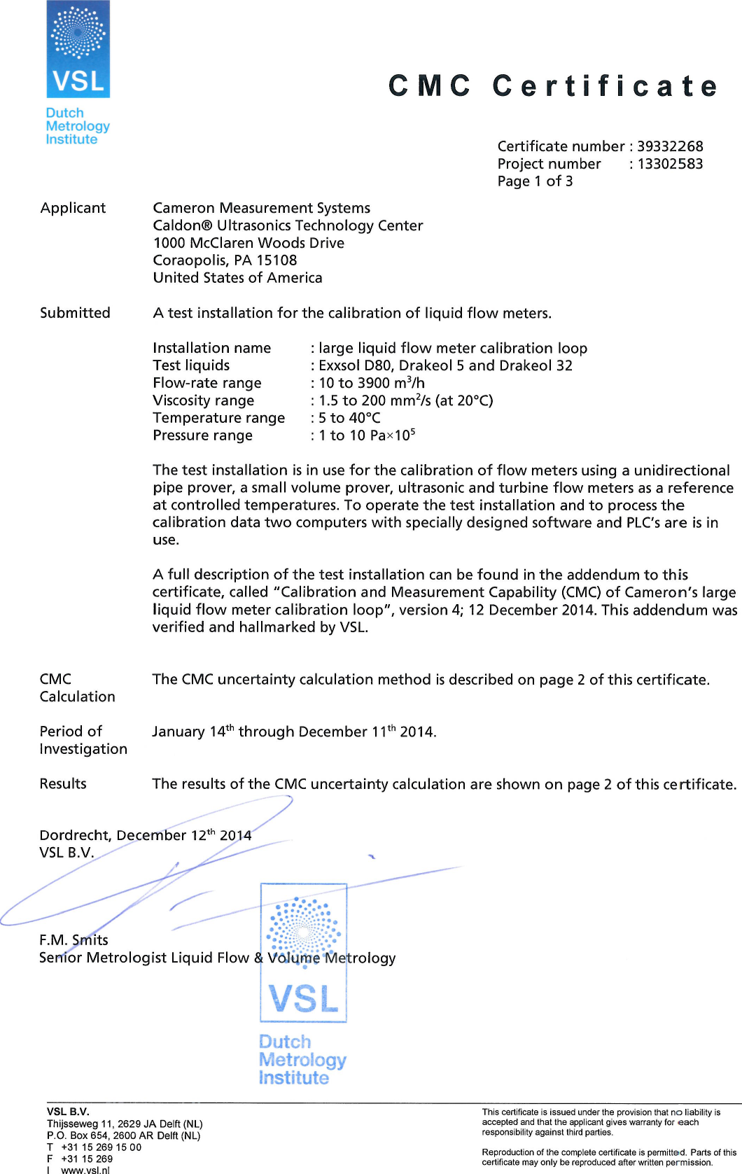 Page 1 of 6 - CALDON CMC Certificate Caldon-ultrasonics-cmc-certificate