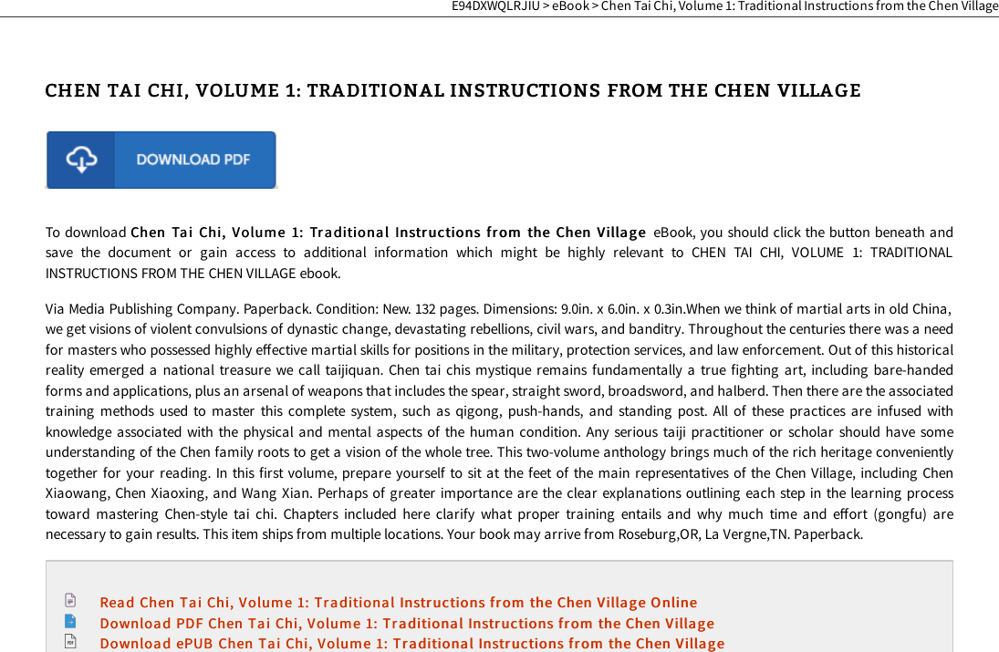 Page 2 of 4 - PDF / Chen Tai Chi, Volume 1: Traditional Instructions From The Village # TLHNB4WZQKP5 Chen-tai-chi-volume-1-traditional-instructions-f-1893765083