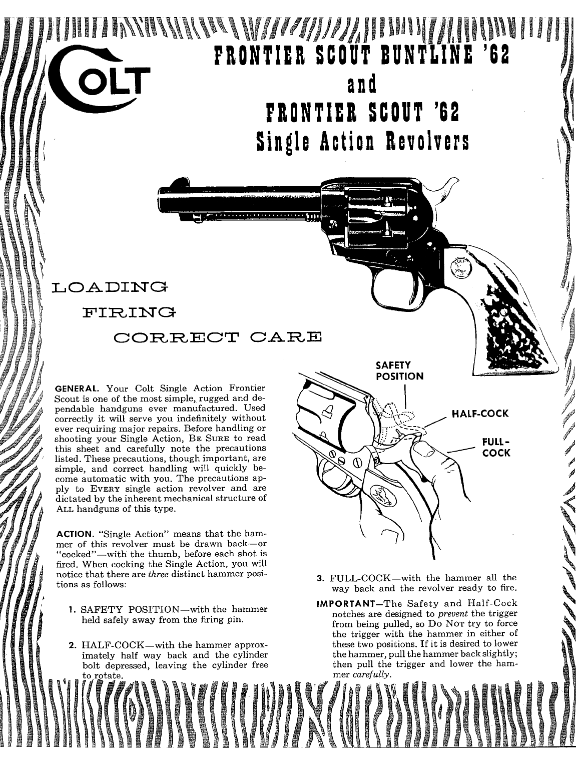 Colt '62 Scout Frontier Buntline Revolver-Owner's Manual 