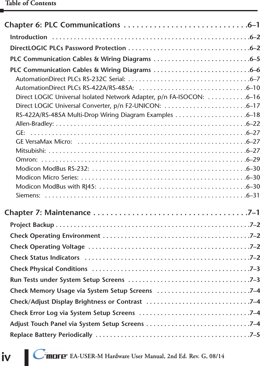 Page 4 of 7 - C-more Hardware User Manual Table Of Contents