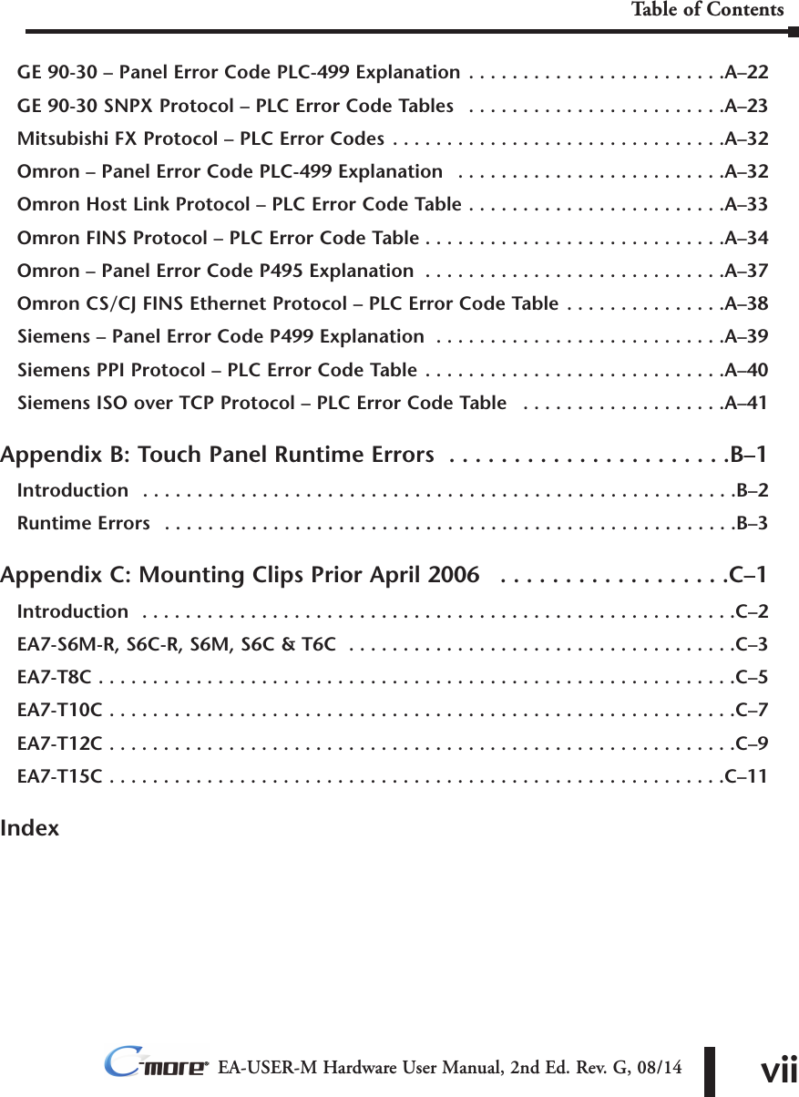 Page 7 of 7 - C-more Hardware User Manual Table Of Contents