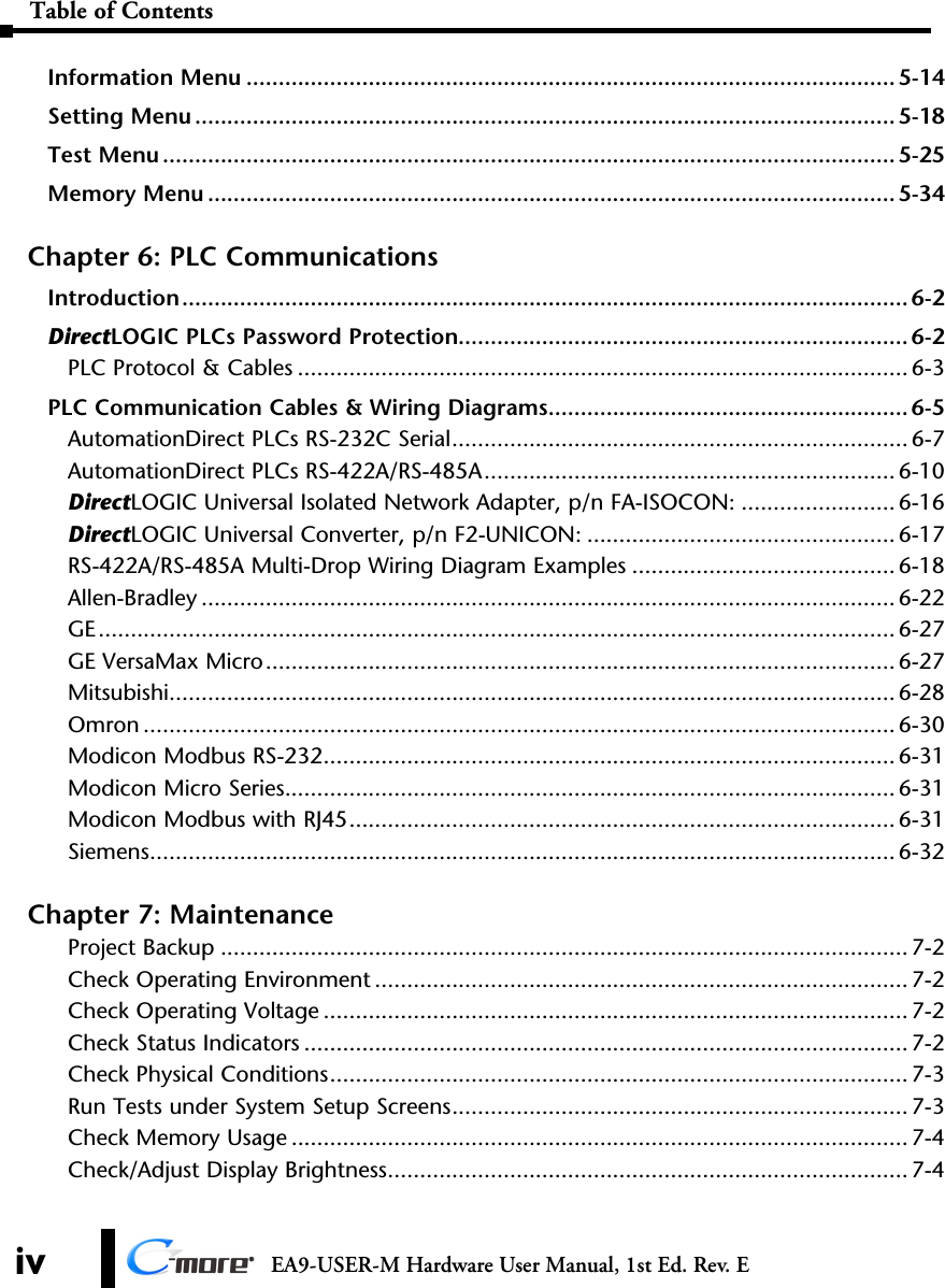 Page 4 of 8 - C-more Hardware User Manual Table Of Contents