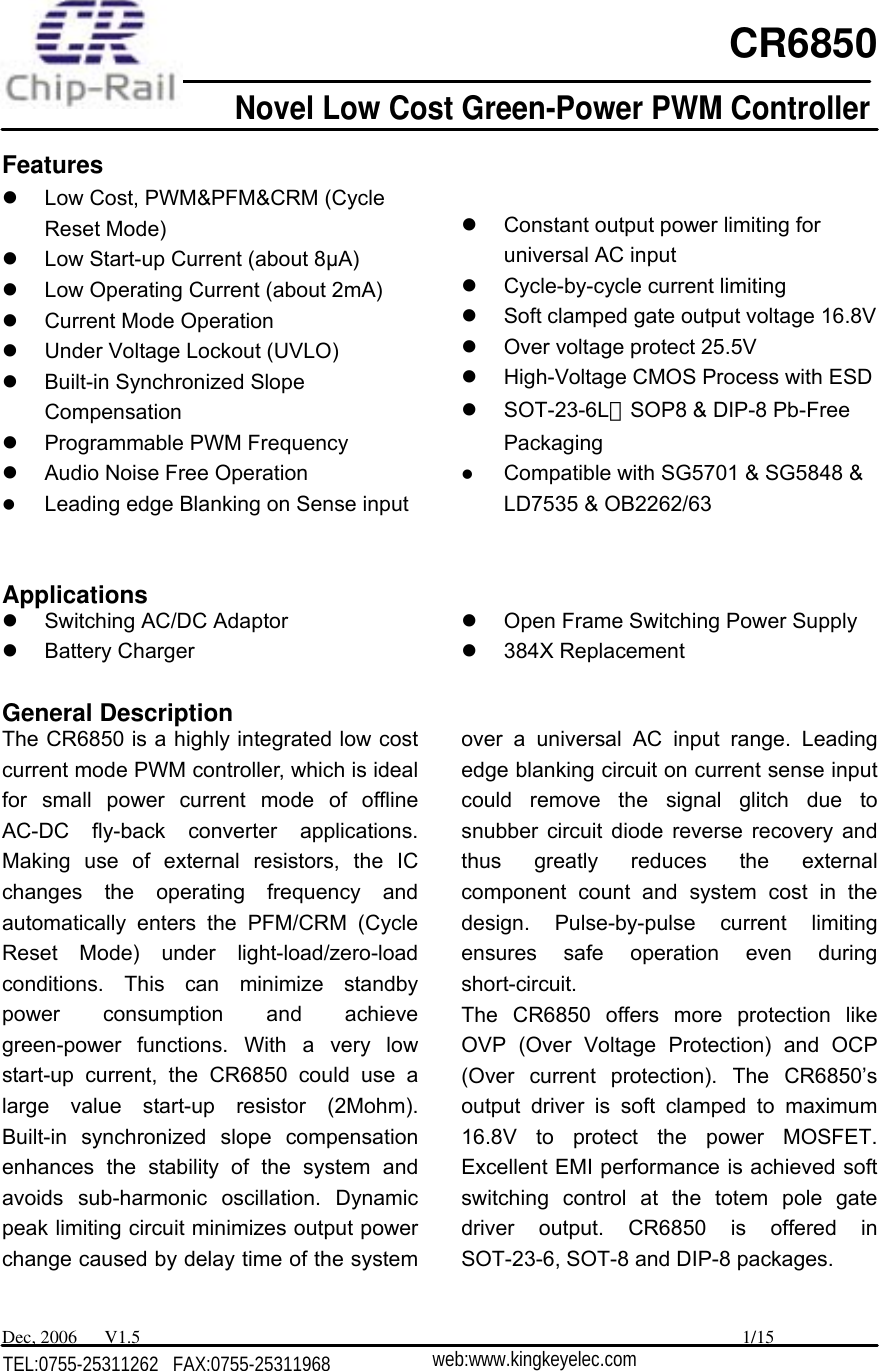 CR6850 Datasheet. Www.s manuals.com. Chip rail