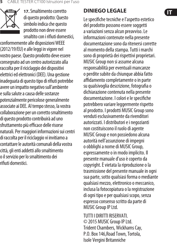 Page 5 of 11 - CABLE ER CT100 Behringer User Manual (Italian) M It