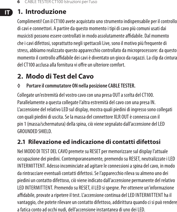 Page 6 of 11 - CABLE ER CT100 Behringer User Manual (Italian) M It