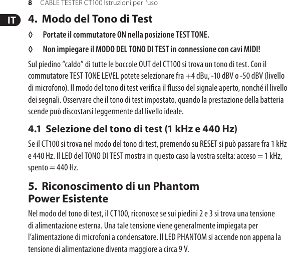 Page 8 of 11 - CABLE ER CT100 Behringer User Manual (Italian) M It