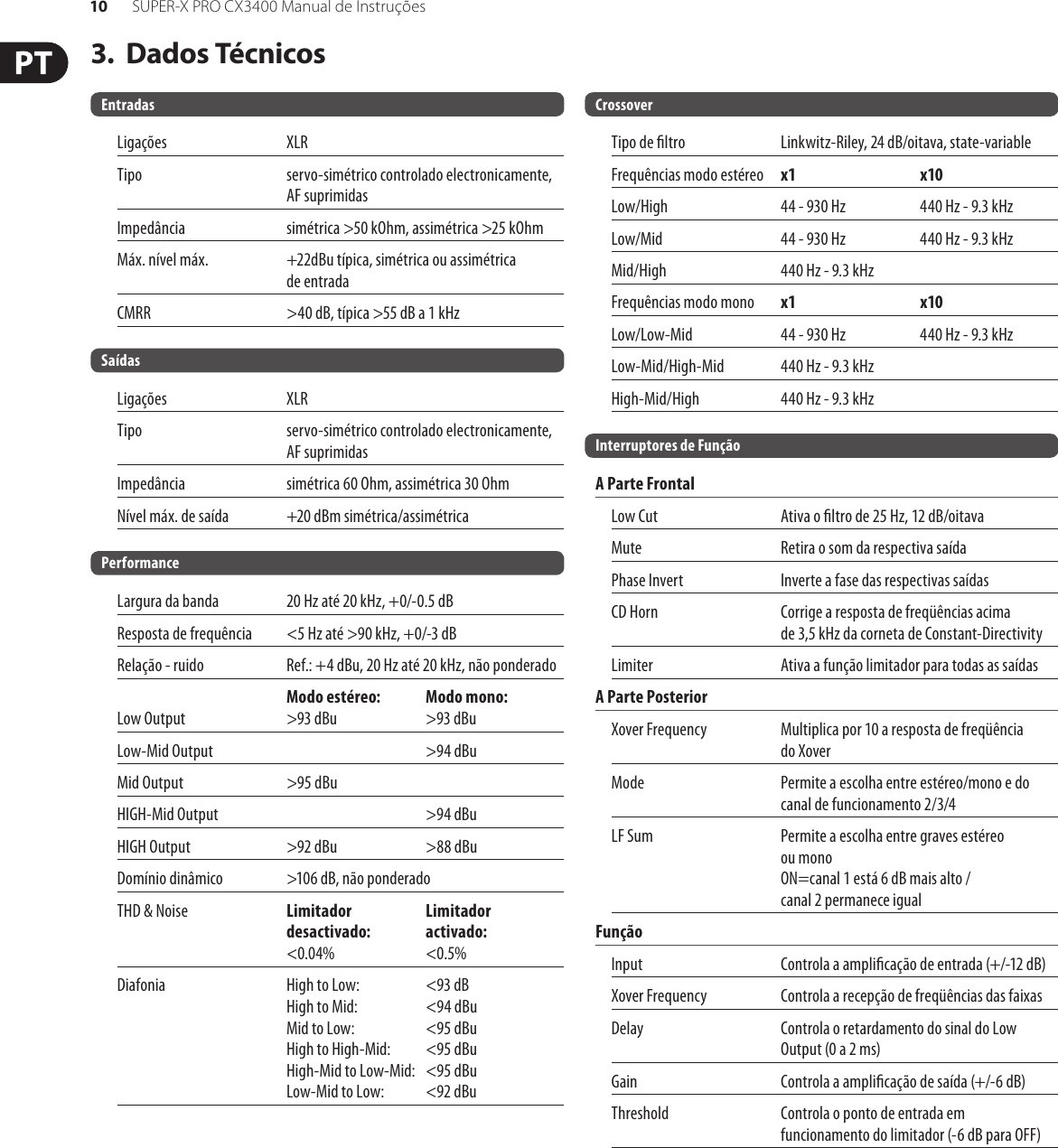 Page 10 of 12 - SUPER-X PRO CX3400 Behringer User Manual (Portuguese) P0100 M Pt