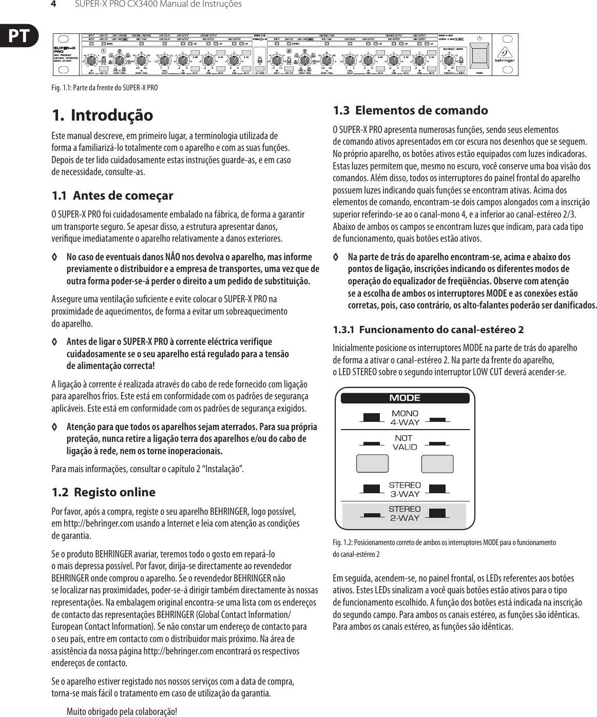 Page 4 of 12 - SUPER-X PRO CX3400 Behringer User Manual (Portuguese) P0100 M Pt
