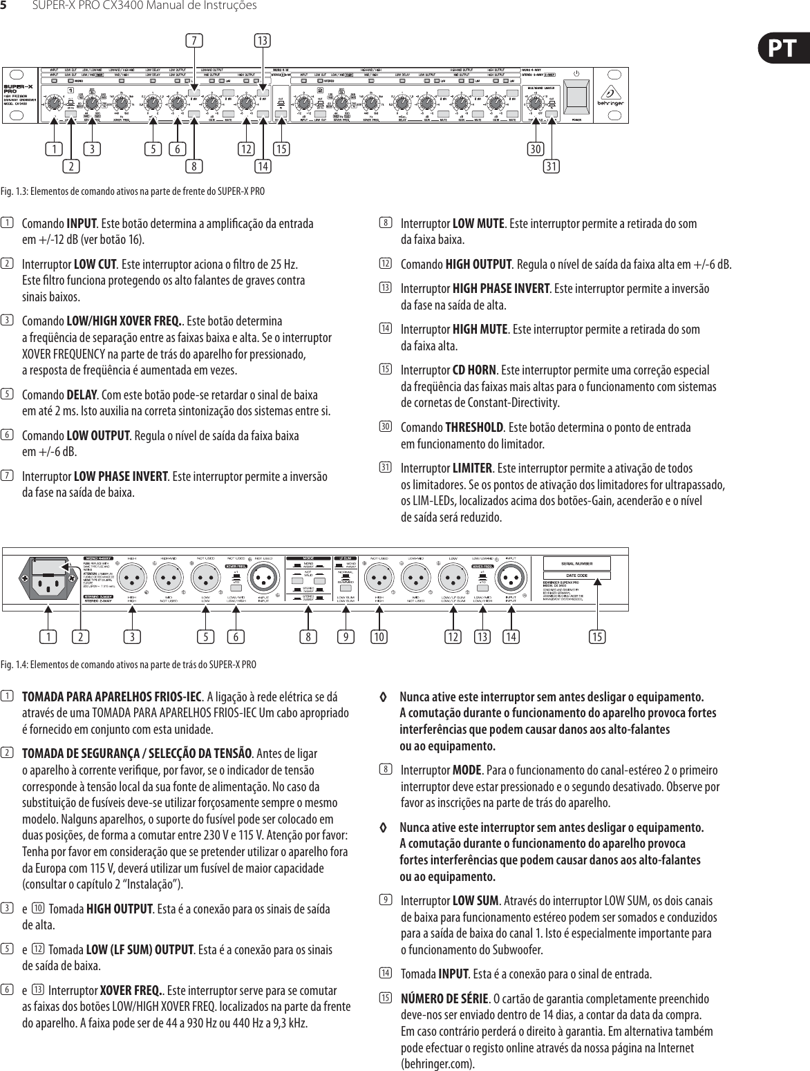 Page 5 of 12 - SUPER-X PRO CX3400 Behringer User Manual (Portuguese) P0100 M Pt