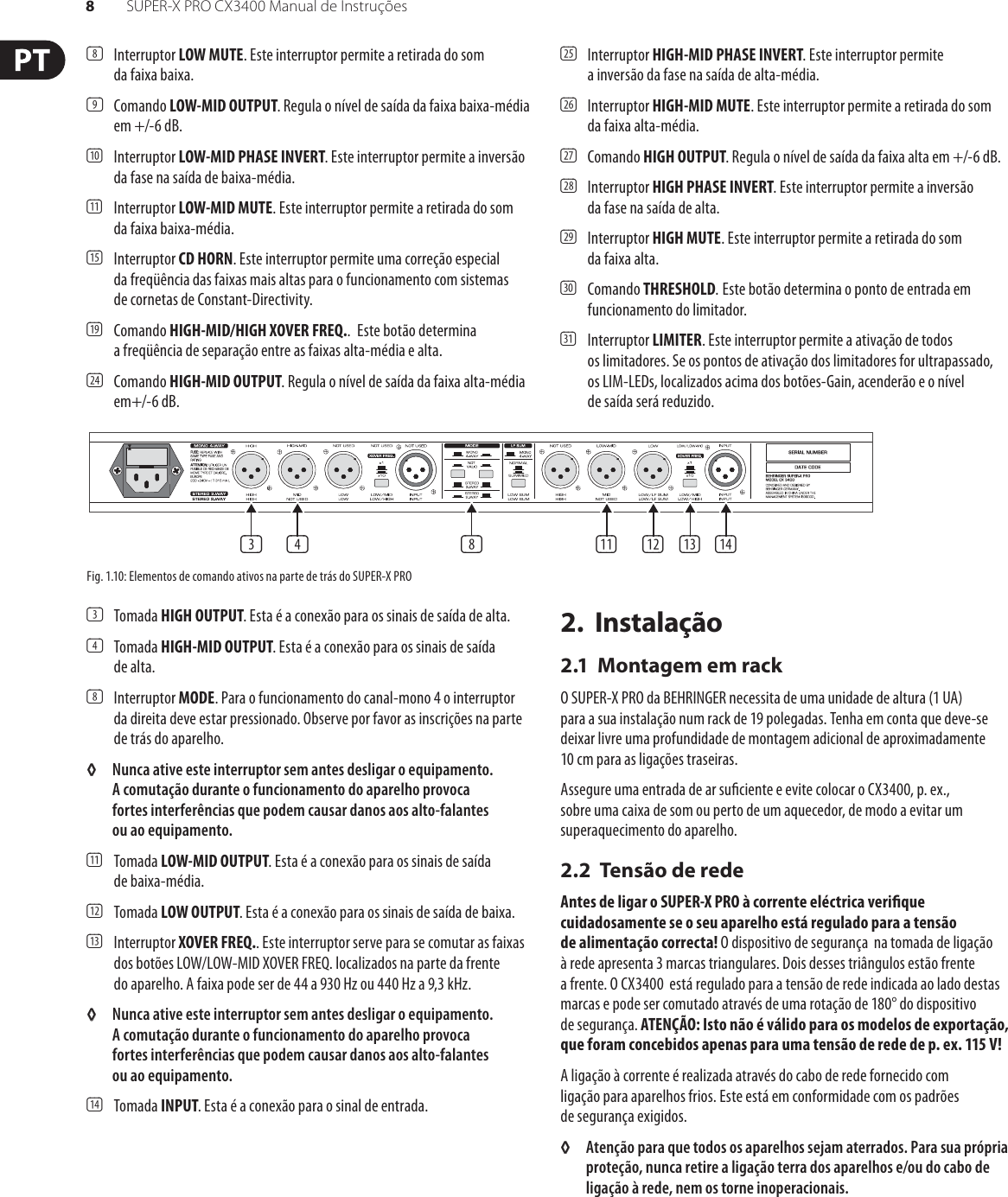 Page 8 of 12 - SUPER-X PRO CX3400 Behringer User Manual (Portuguese) P0100 M Pt