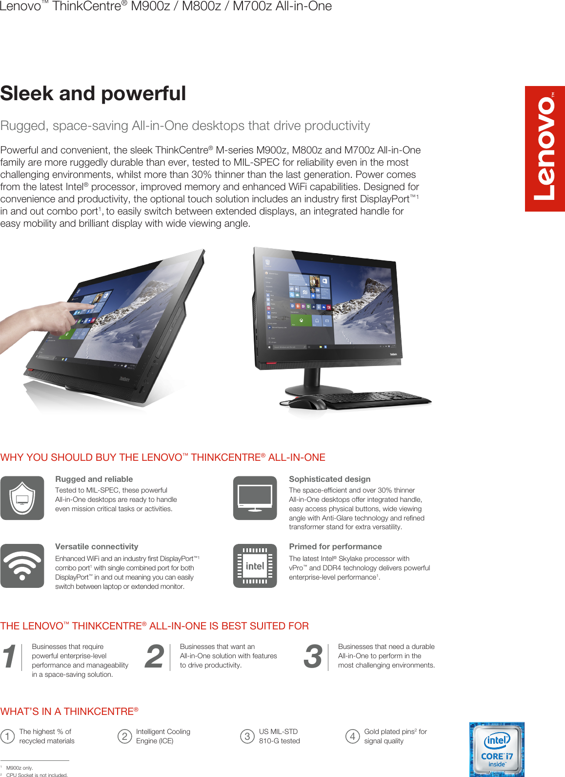 Page 1 of 2 - Lenovo ThinkCentre M900z / M800z M700z All-in-One_DS Datasheet-thinkcentre-m700z-m800z-m900z