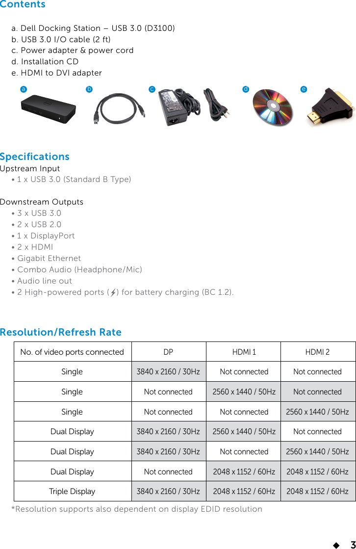 Page 3 of 11 - Dell USB3.0 Dock D3100 User Guide Dell-usb3-dock-3100 User%27s%20guide En-us