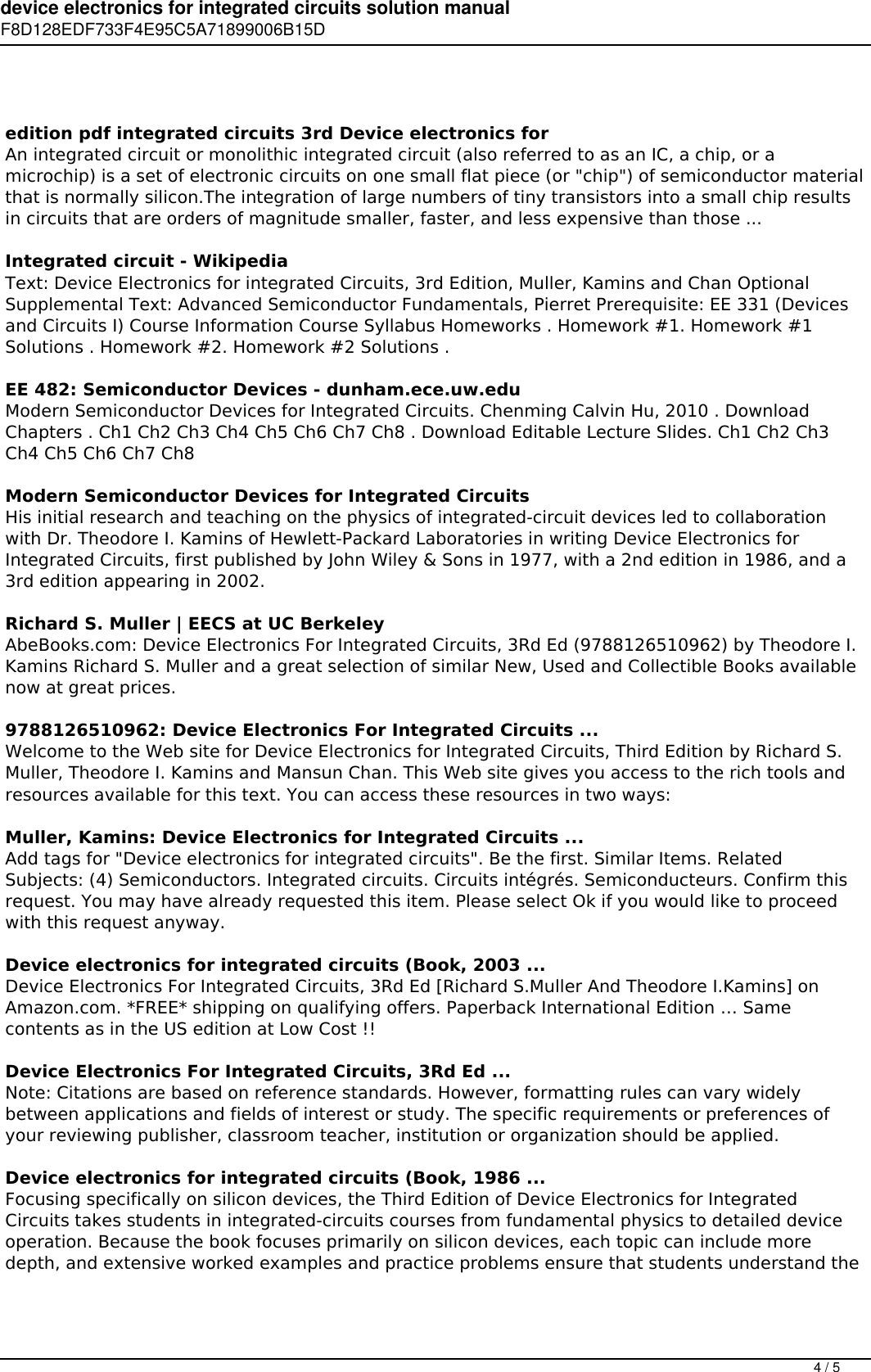 Page 4 of 5 - Device Electronics For Integrated Circuits Solution Manual Pdf