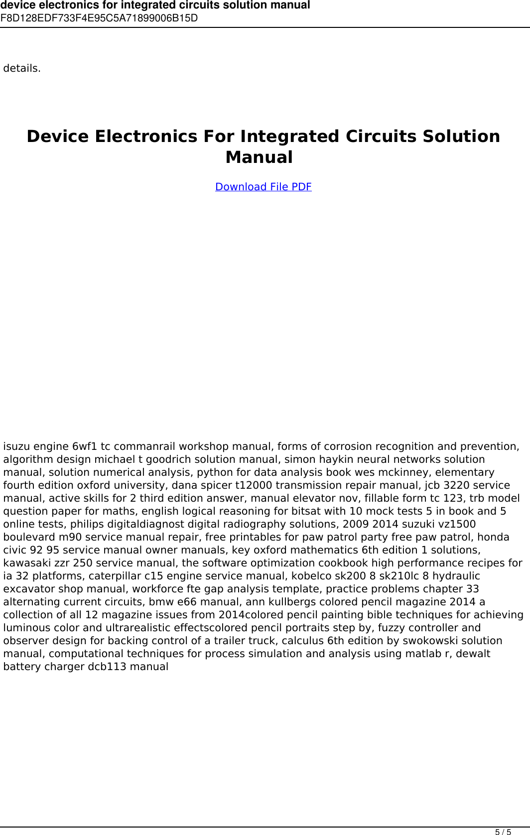 Page 5 of 5 - Device Electronics For Integrated Circuits Solution Manual Pdf